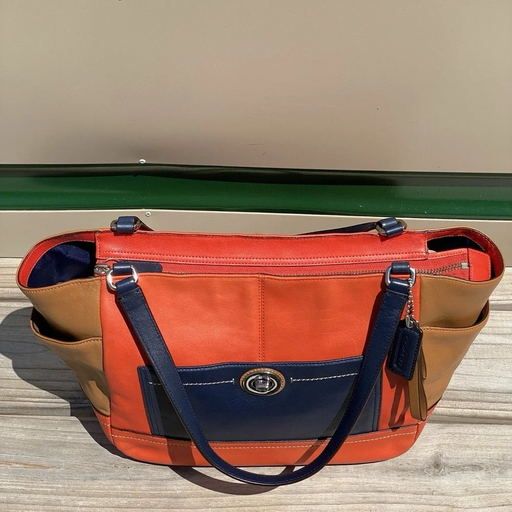 Coach Park Quilted Colorblock Carrie F24065 Vermillion Multi Leather Tote Bag
